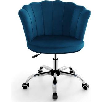Costway Costway - Silla Tocador, Altura Ajustable 74-82 Cm, Sillas Escritorio Terciopelo Tapizado Con Ruedas Universales, Silla Escritorio Giratorio Oficina D
