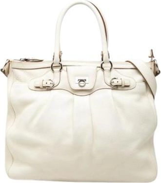 Ferragamo Pre-owned Gancini Leren Tote Bag - Dames - Vintage Shopper - Wit - ONE Size - Leer - Vintage