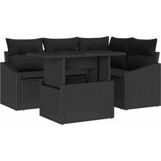 vidaXL Garden Sofa Set 5 pcs Black Poly Rattan & Powder-Coated Steel vidaXL