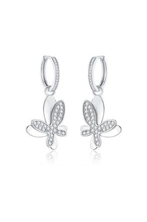 Classicharms Pav&eacute; Butterfly Dangle Drop Hoop Earrings in Silver/clear at Nordstrom
