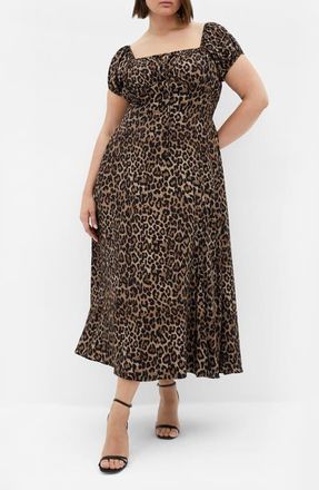 City Chic Abbigail Print Puff Sleeve Maxi Dress in Leopard at Nordstrom, Size Xxxs