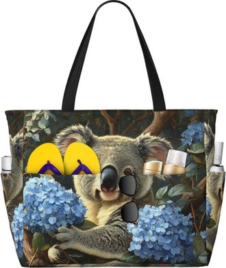 Generic Cute Koala Print Large Beach Bag Foldable Travel Shoulder Tote Bag With Pocket For Weekender Pool Vacation
