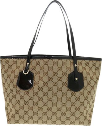 Gucci Beige Black Gg Canvas Tote Bag (Pre-Owned)