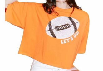 Peach Love California Football Sequin Patch Crop Tee In Orange