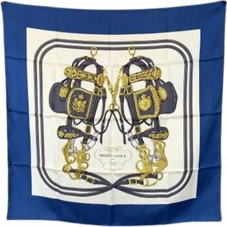 Herm&egrave;s Pre-owned Scarves, female, Blue, Size: ONE SIZE Pre-owned Silk Scarf