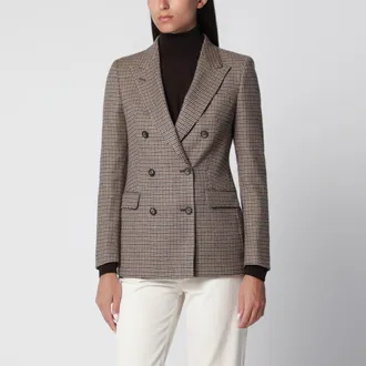 Tagliatore Double-breasted tobacco-colored jacket with houndstooth pattern in wool blend