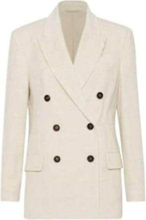 Brunello Cucinelli Womens Ivory Double Breasted Jacket, Size 42
