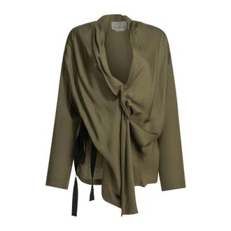 SA SU PHI Blusa con Nudo Delantero Drapeado - Blouses & Shirts - Mujer - Verde - S