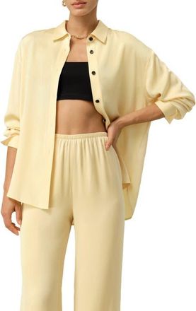 LilySilk Stretch Double Georgette Oversized Shirt in Butter at Nordstrom, Size Medium