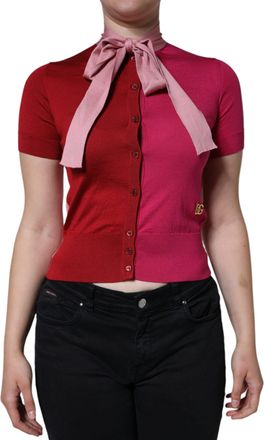 Dolce & Gabbana Pink Short Sleeves Pullover Ascot Collar Womens Top (Pre-Owned)