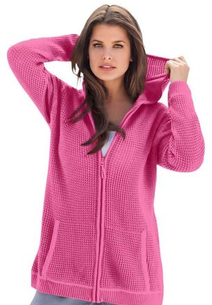Roaman's Plus Size Waffle Knit Zip-Front Relaxed Hoodie in Vintage Rose at Nordstrom, Size 4X