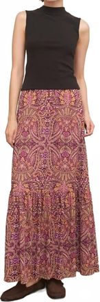 En Cr&egrave;me Paisley Print Tiered Maxi Skirt In Purple Multi