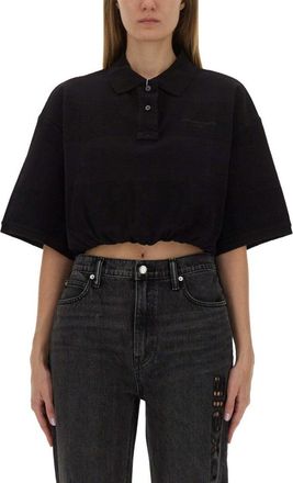 Alexander Wang Cropped Black Polo With Drawstring Hem