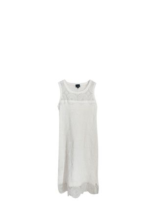 Fendi White Textured Knit & Lace Shift Dress Size M