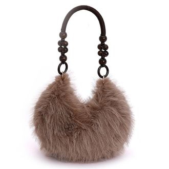Generic Womens Plush Bags Soft Plush Shoulder Bag For Women Fuzzy Teddy Tote Handbag Top Handle Purse Elegant Ladies Crossbody Winter(Coffee)