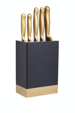 MasterClass Kitchencraft Masterclass Brass-coloured Stainless Steel Knife Set And Knife Block, Brass/black, 5-piece
