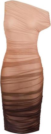 Elisabetta Franchi Gegradueerde Tulle One-Shoulder Jurk - Dames - Feestkleedjes - Bruin - S - Polyester - Kleedjes