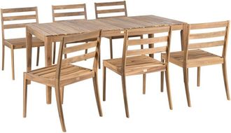 Beliani Garden Dining Set 6 Chairs and Table Light Brown Certified Acacia Wood Rectangular Top Rustic Style Outdoor CHIOGGIA