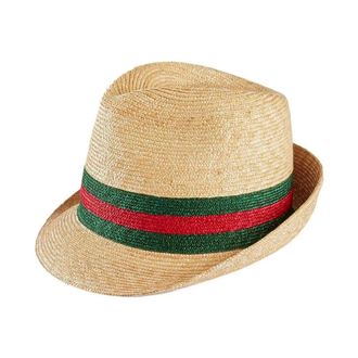 Gucci Accessoires, Heren, Bruin, M, Beige Fedora Hoed met Webdetail