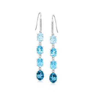 Ross-Simons London, Swiss and Sky Blue Topaz Drop Earrings With. Diamonds in Sterling Silver
