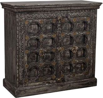 Wanderlust Deco Aparador de madera tallada negro 97x41x90h cm