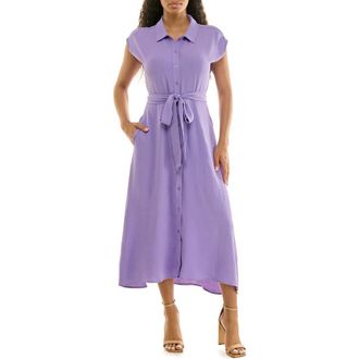 Nina Leonard Tie Waist Midi Shirtdress in Soft Purple at Nordstrom Rack, Size X-Large