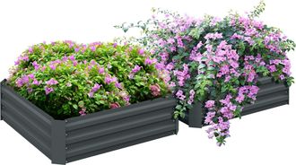 OUTSUNNY Set of 2 Raised Garden Bed Galvanised Planter Box Easy Setup Dark Grey | TJ Hughes