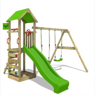 Fatmoose Fatmoose - Parque Infantil De Madera Kiwikey Con Columpio Y Tobog&aacute;n Torre De Escalada De Exterior Con Arenero Y Escalera Para Ni&ntilde;os - Verde Manzana