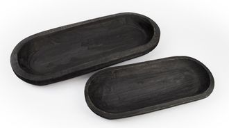 Melrose International Wooden Dough Bowl Design Tray (Set of 2) - Brown