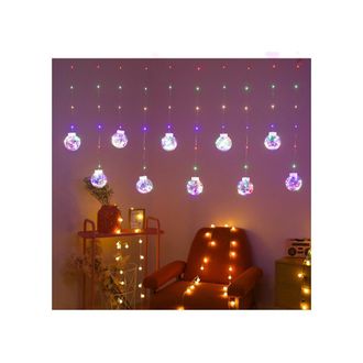 Trade Shop Trade Shop - Tenda Luminosa 10 Palline Di Natale 3 Metri Con Neve Luce Led Calda Fredda Rgb