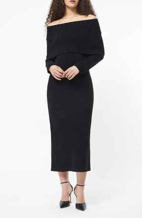 French Connection Emilia Off the Shoulder Long Sleeve Maxi Sweater Dress in Black at Nordstrom Rack, Size Large