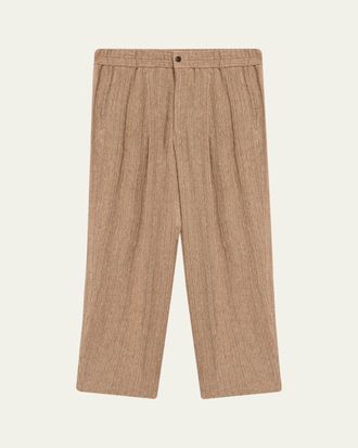 Giorgio Armani Mens Mouline Linen Jacquard Single-Pleat Trousers