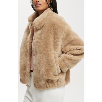 Cotton On Womens Teddy Bomber Jacket in Stone at Nordstrom, Size Xx-Small