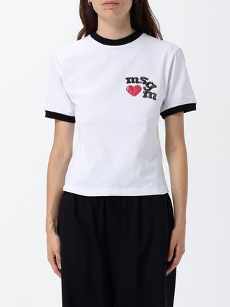 Msgm T-shirt slim fit in cotone con logo stampato e profili a contrasto