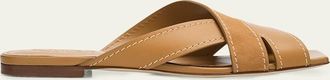 Tod's T-Strap Mixed Leather Flat Slide Sandals