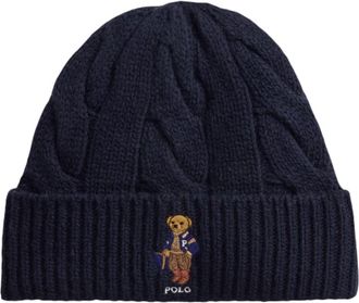Polo Ralph Lauren Bear Rib-Knit Beanie - Dames - Hoeden - Blauw - ONE Size - Wol - Accessoires
