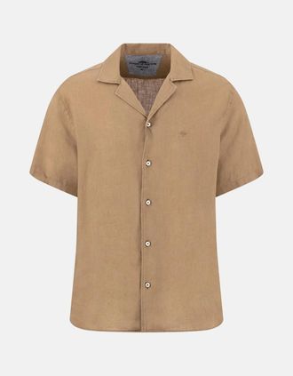 Fynch-Hatton Mens Pure Linen Lapel Collar Short Sleeved Shirt Elephant Grey - Brown - Size: 42/Regular