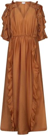 Dante6 Anzur Versierde Maxidress - Dames - Jurken - Oranje - Maat: S Viscose