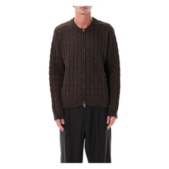 Mfpen Cardigans, male, Brown, Size: L Brown Cable Knit Zip Sweater
