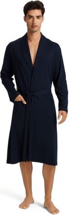 Hanro Night And Day Shawl Collar Cotton Robe in Deep Navy at Nordstrom, Size Xx-Large