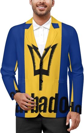 Generic Barbados Flag Barbadian Casual Mens Suits Blazer Two Button Coat Jacket Wedding Business M