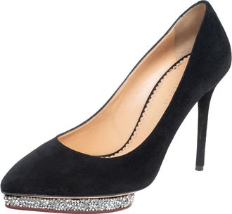 Charlotte Olympia Black Suede Debonaire Pointed Toe Platform Pumps