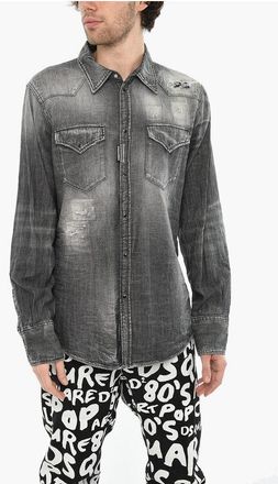 Dsquared2 Acid Wash Effect Denim Shirt size 52