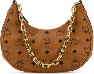 MCM Aren Crescent shoulder bag - women - Nappa Leather/Canvas/Cotton/24kt Gold Plated Brass - One Size - Brown
