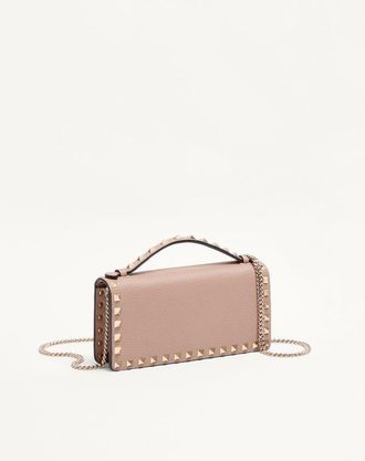 Valentino Garavani Portafoglio Con Catena Rockstud In Vitello Granato Donna POUDRE UNI