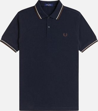 Fred Perry Mens Fred Perry Twin Tipped Polo Shirt Navy/Warm Oat/ Burnt Tobacco - Black - Size: 40