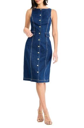 Maggy London Sleeveless Denim Sheath Dress in Dark Denim at Nordstrom, Size 14