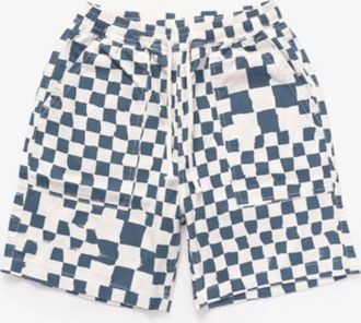 Service Works Mens Drill Printed Chef Shorts In Teal Checker