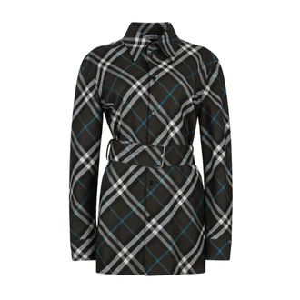 Burberry Camicia Nera a Quadri con Cintura - - Blouses & Shirts - Donna - Nero - M
