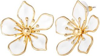 Jessica Simpson White Enamel Flower Earrings for Women, Gold-Tone Flower Stud Earrings in Gold Tone at Nordstrom